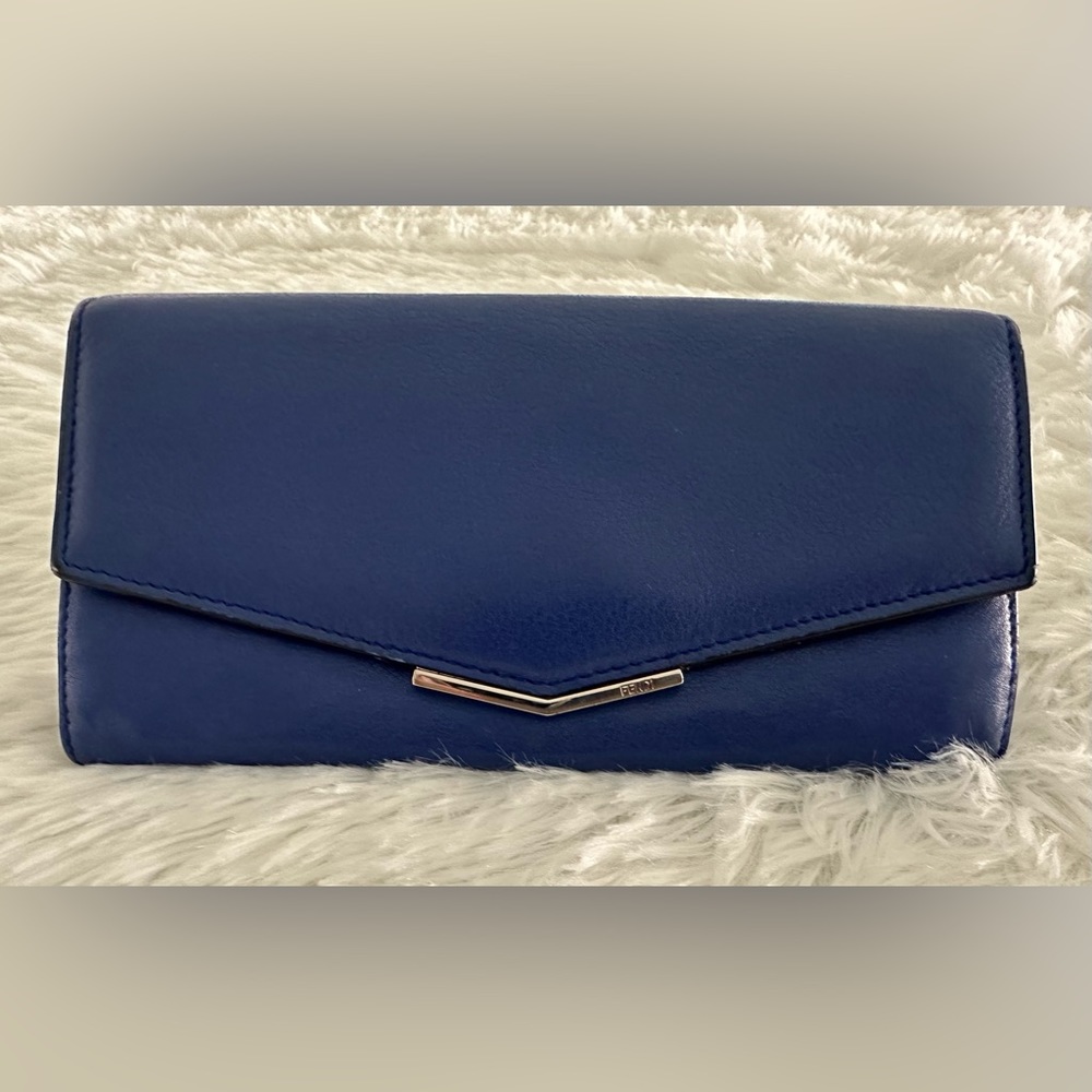 Authentic FENDI continental‎ blue leather wallet